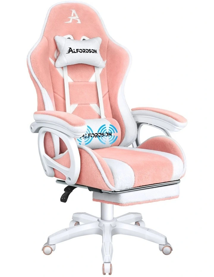 Gaming Office Chair Racing Massage Computer Seat Footrest Sherpa Fleece Pink image 1