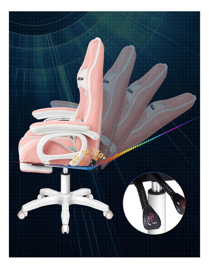 Gaming Office Chair Racing Massage Computer Seat Footrest Sherpa Fleece Pink image 2