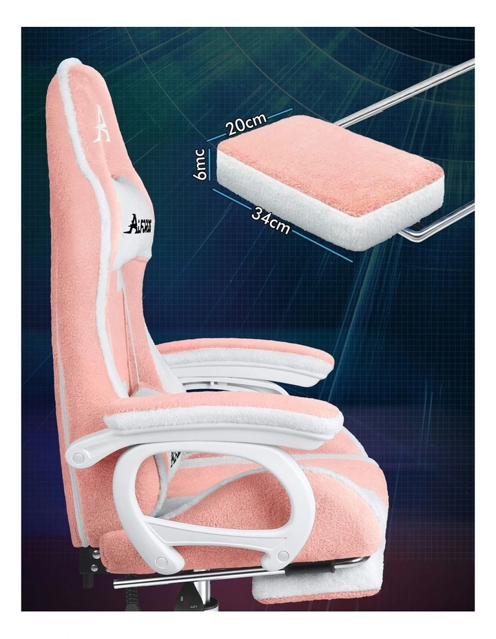 Gaming Office Chair Racing Massage Computer Seat Footrest Sherpa Fleece Pink image 4