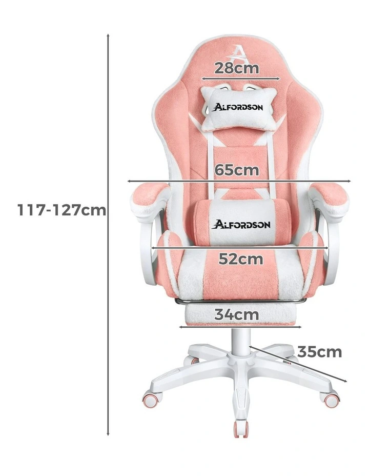 Gaming Office Chair Racing Massage Computer Seat Footrest Sherpa Fleece Pink image 5