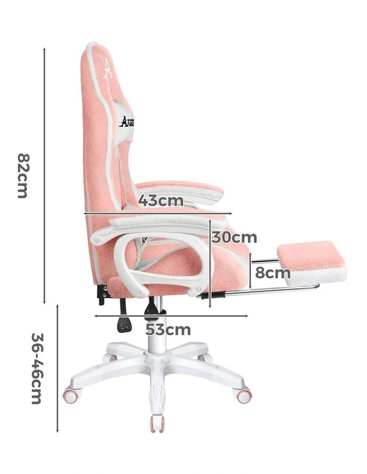 Gaming Office Chair Racing Massage Computer Seat Footrest Sherpa Fleece Pink image 6