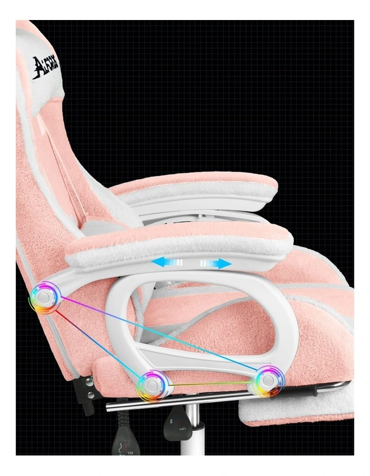 Gaming Office Chair Racing Massage Computer Seat Footrest Sherpa Fleece Pink image 7