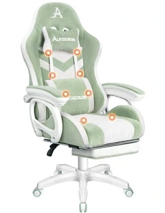 LED Gaming Chair Office Massage Sherpa Fleece Green