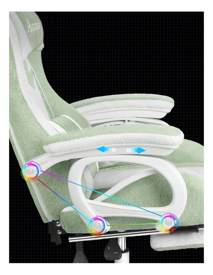 LED Gaming Chair Office Massage Sherpa Fleece Green image 2