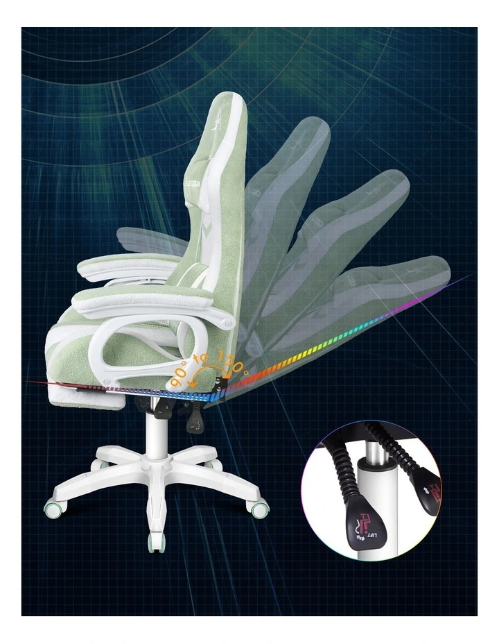 LED Gaming Chair Office Massage Sherpa Fleece Green image 3