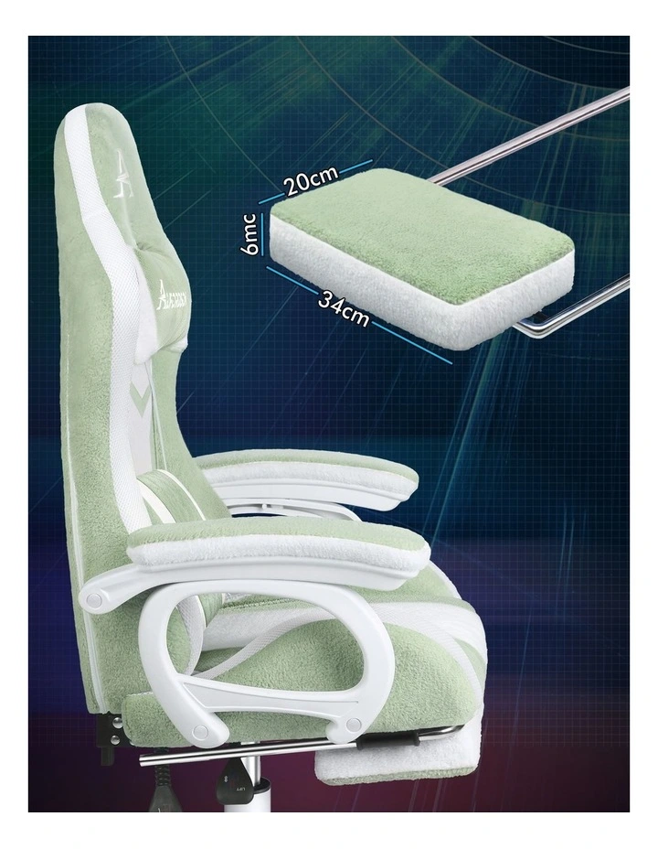 LED Gaming Chair Office Massage Sherpa Fleece Green image 5