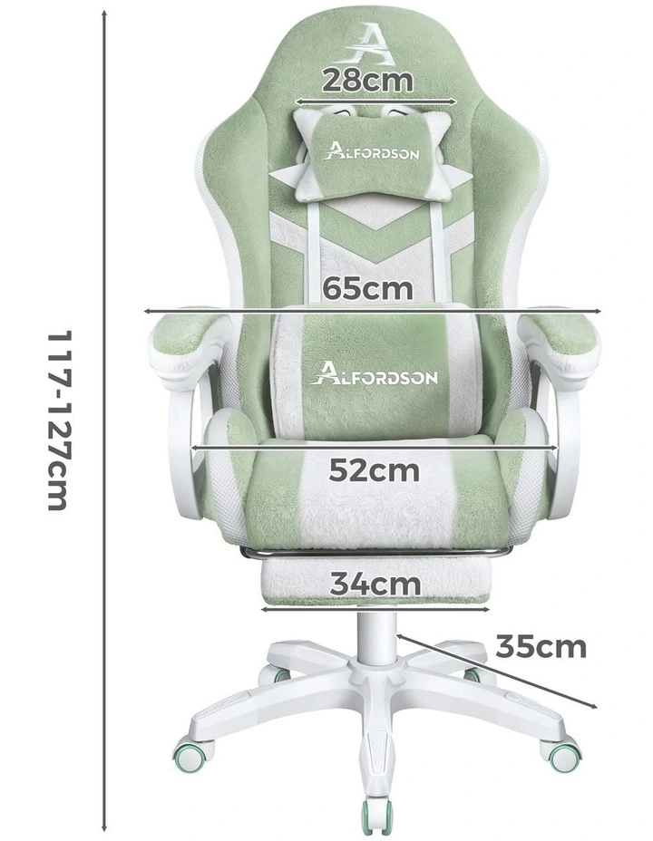 LED Gaming Chair Office Massage Sherpa Fleece Green image 6