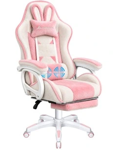 Gaming Chair Rabbit Fur 2-Point Massage Lumbar Pillow Pink & White
