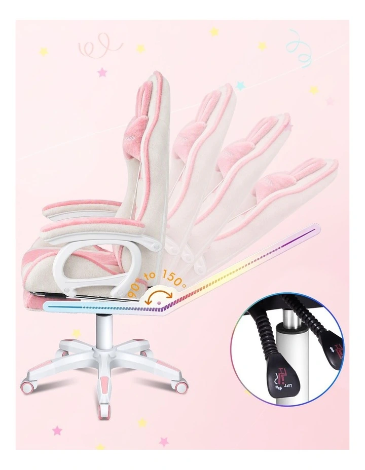Gaming Chair Rabbit Fur 2-Point Massage Lumbar Pillow Pink & White image 2