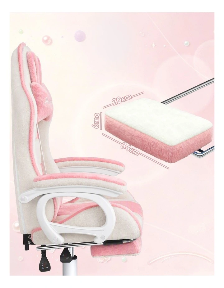 Gaming Chair Rabbit Fur 2-Point Massage Lumbar Pillow Pink & White image 4
