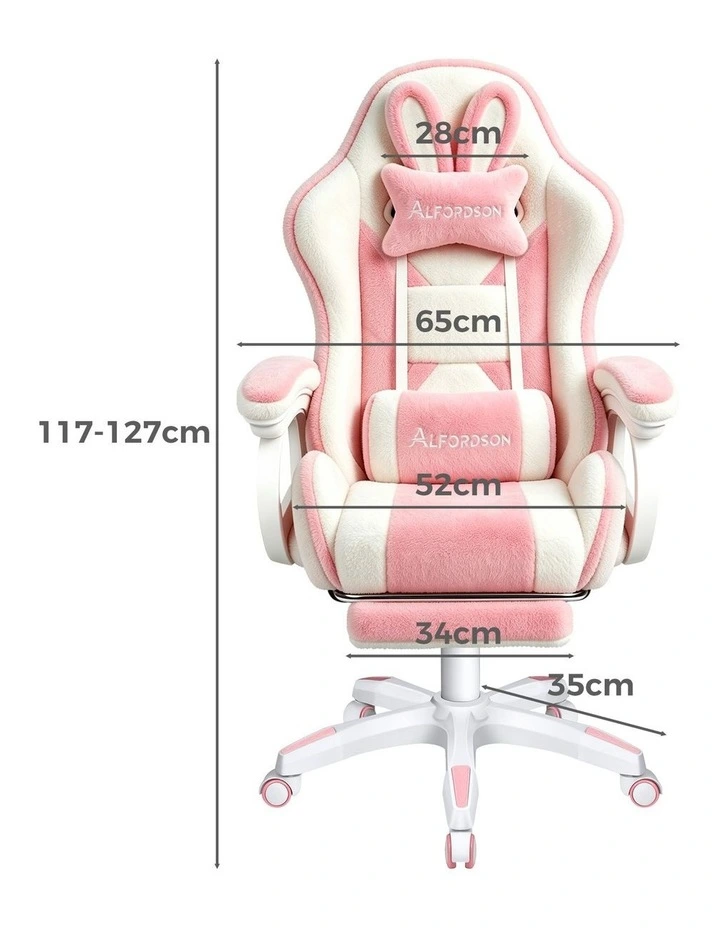 Gaming Chair Rabbit Fur 2-Point Massage Lumbar Pillow Pink & White image 5