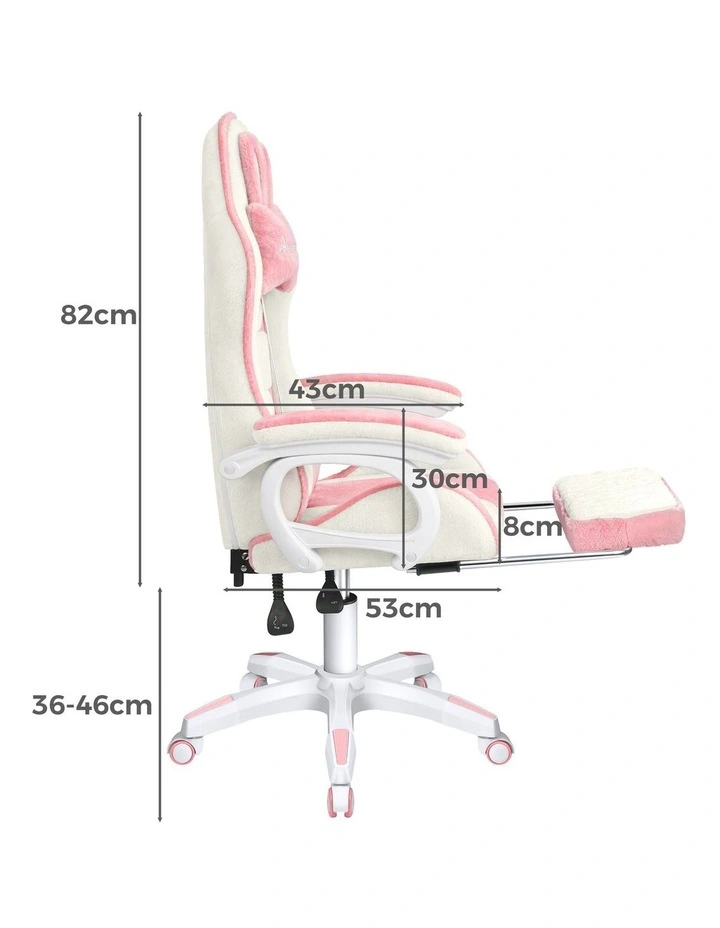 Gaming Chair Rabbit Fur 2-Point Massage Lumbar Pillow Pink & White image 6