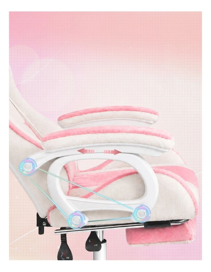 Gaming Chair Rabbit Fur 2-Point Massage Lumbar Pillow Pink & White image 7