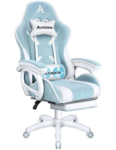 Gaming Office Chair Racing Massage Computer Seat Sherpa Fleece Blue & White