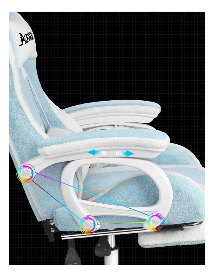 Gaming Office Chair Racing Massage Computer Seat Sherpa Fleece Blue & White image 2