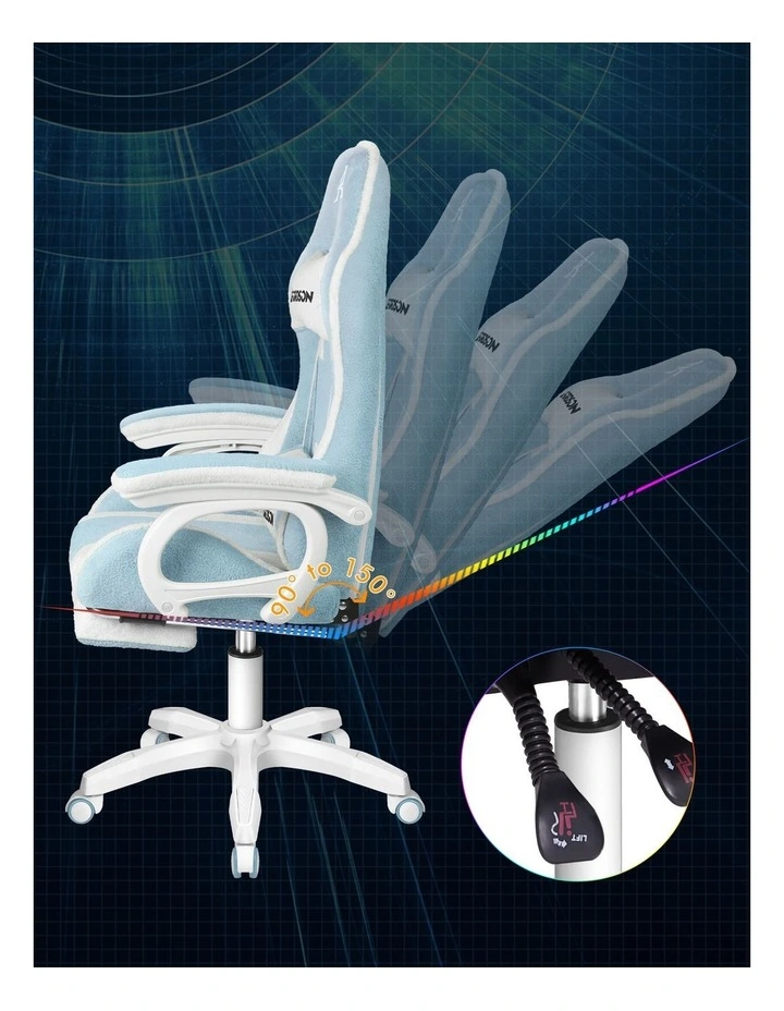 Gaming Office Chair Racing Massage Computer Seat Sherpa Fleece Blue & White image 3
