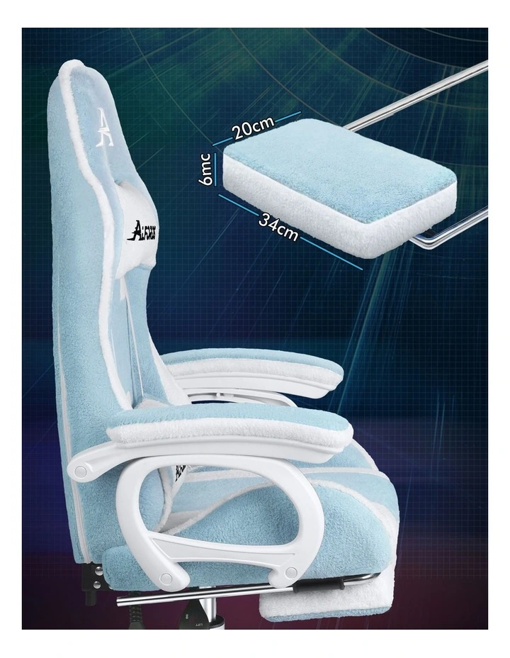 Gaming Office Chair Racing Massage Computer Seat Sherpa Fleece Blue & White image 5