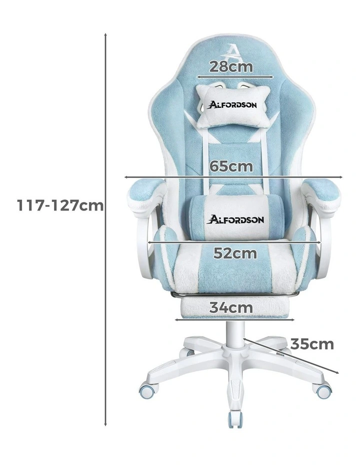 Gaming Office Chair Racing Massage Computer Seat Sherpa Fleece Blue & White image 6
