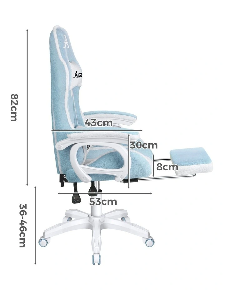 Gaming Office Chair Racing Massage Computer Seat Sherpa Fleece Blue & White image 7