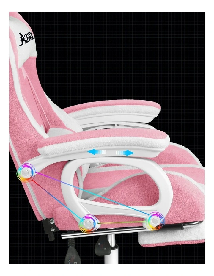 Gaming Office Chair Racing Massage Computer Seat Sherpa Fleece Dark Pink image 2