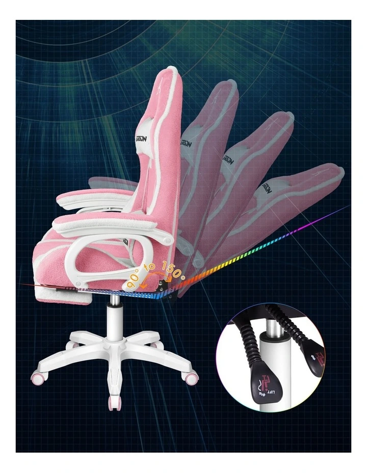 Gaming Office Chair Racing Massage Computer Seat Sherpa Fleece Dark Pink image 3