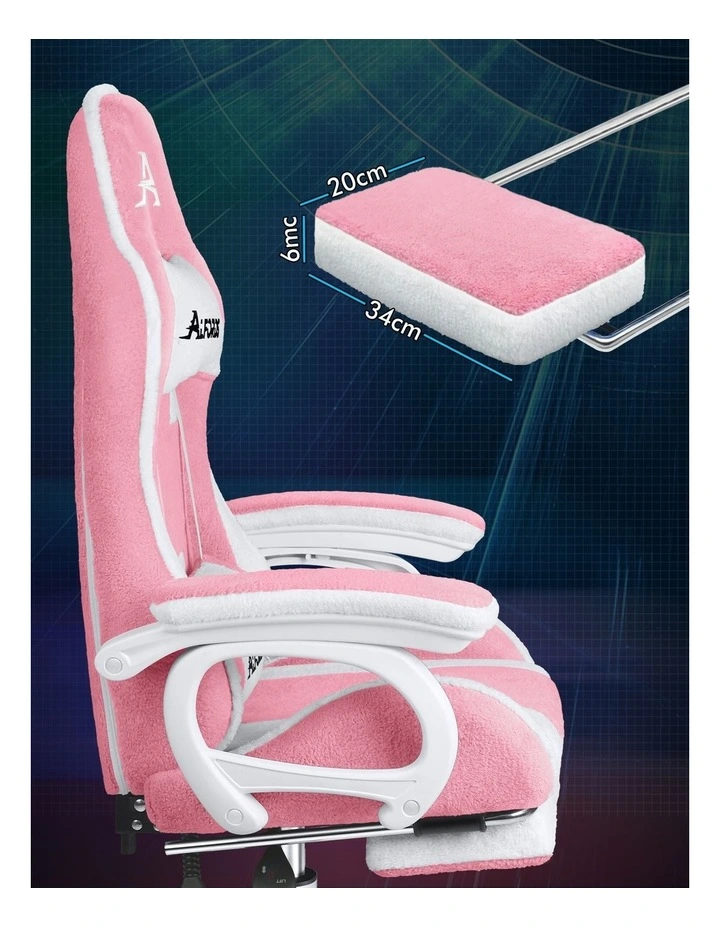 Gaming Office Chair Racing Massage Computer Seat Sherpa Fleece Dark Pink image 5