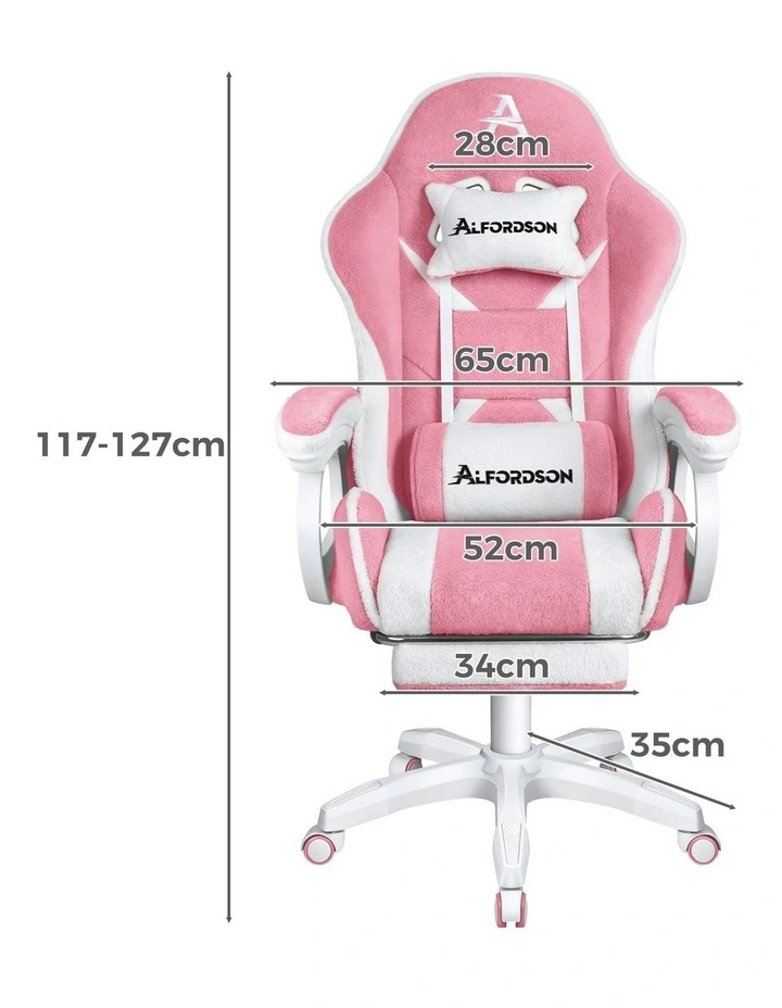 Gaming Office Chair Racing Massage Computer Seat Sherpa Fleece Dark Pink image 6