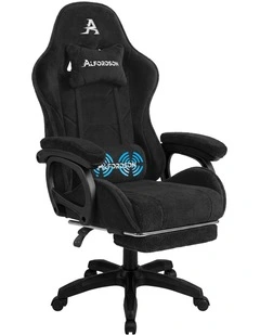 Gaming Office Chair Racing Massage Computer Seat Footrest Sherpa Fleece Black