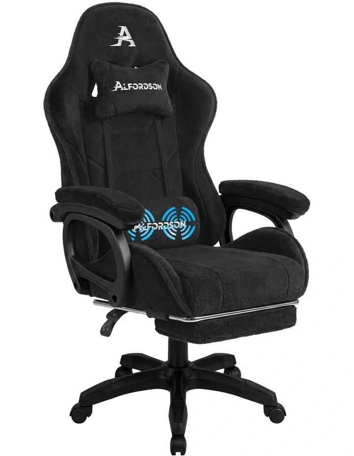 Gaming Office Chair Racing Massage Computer Seat Footrest Sherpa Fleece Black image 1