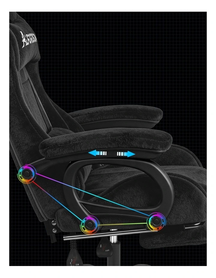 Gaming Office Chair Racing Massage Computer Seat Footrest Sherpa Fleece Black image 2