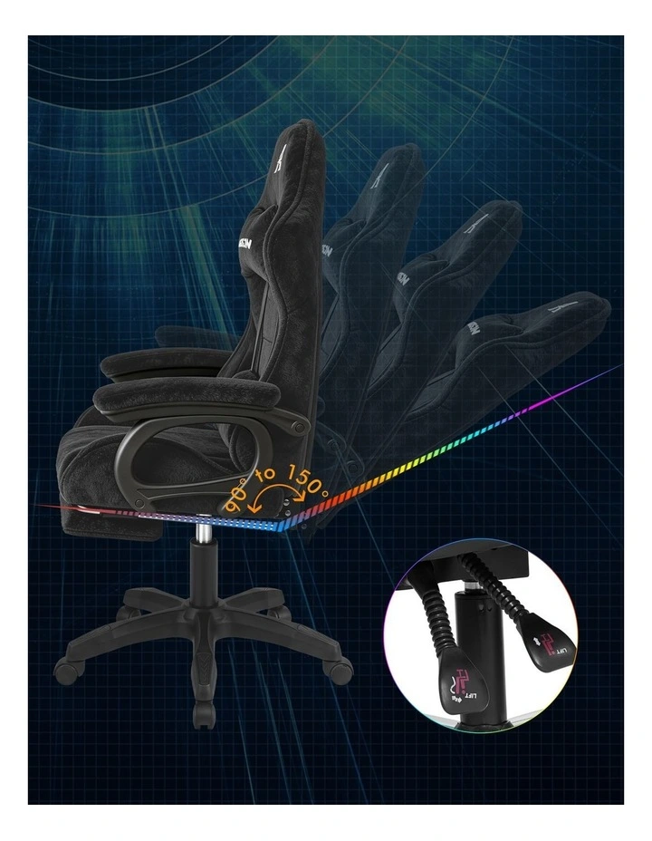 Gaming Office Chair Racing Massage Computer Seat Footrest Sherpa Fleece Black image 3