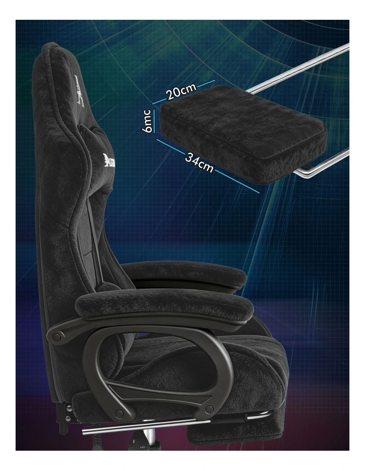 Gaming Office Chair Racing Massage Computer Seat Footrest Sherpa Fleece Black image 5