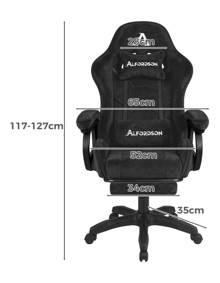 Gaming Office Chair Racing Massage Computer Seat Footrest Sherpa Fleece Black image 6