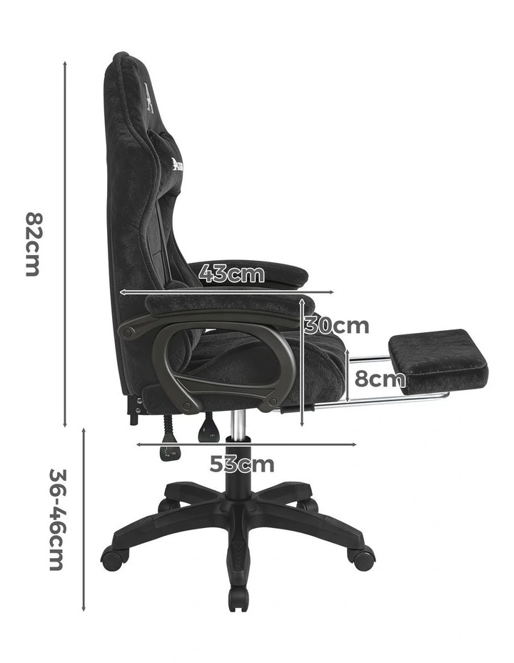 Gaming Office Chair Racing Massage Computer Seat Footrest Sherpa Fleece Black image 7