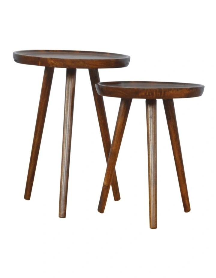 Artisan Furniture Solid Wood Chestnut Tray Nesting Stools, Brown image 1