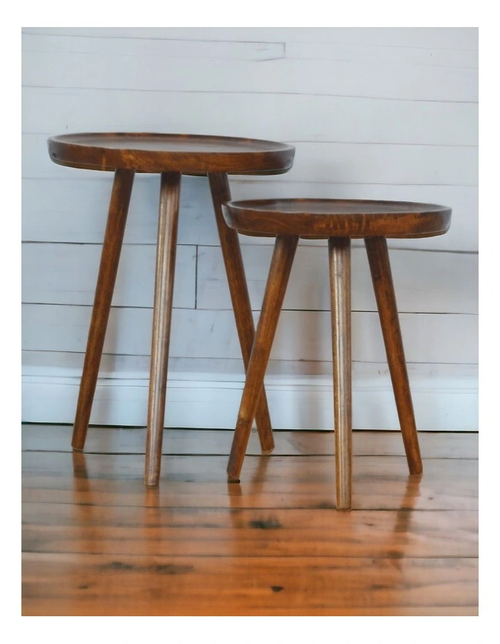 Artisan Furniture Solid Wood Chestnut Tray Nesting Stools, Brown image 2
