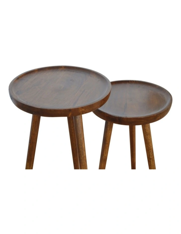 Artisan Furniture Solid Wood Chestnut Tray Nesting Stools, Brown image 3