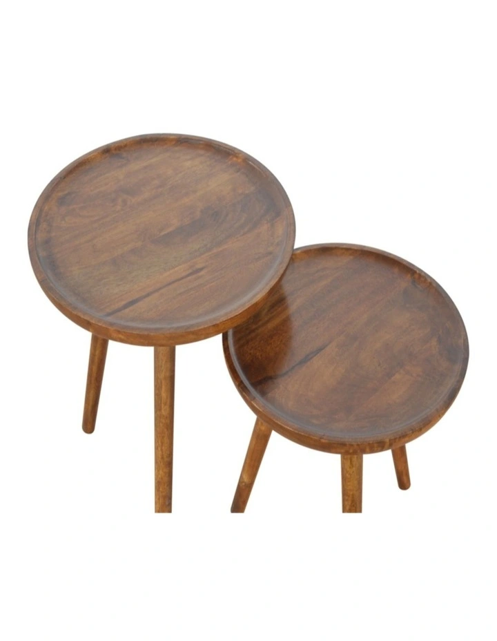 Artisan Furniture Solid Wood Chestnut Tray Nesting Stools, Brown image 4