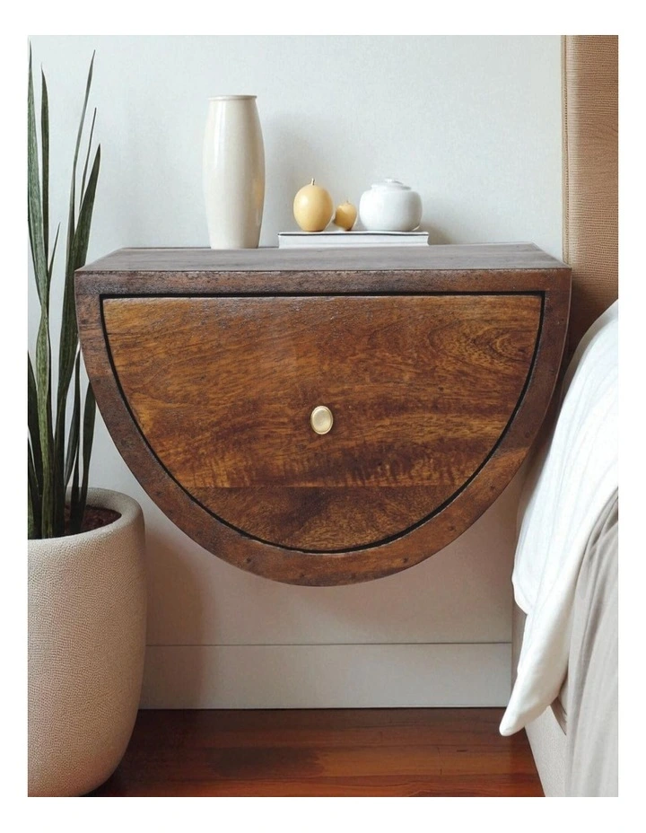 Artisan Furniture Solid Wood Chestnut Crescent Floating Bedside, 1 Drawer, Brown image 2