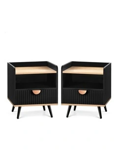 2x Bedside Table with Drawer Black