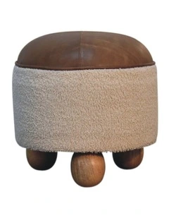 Artisan Furniture Solid Wood Cream Boucle Buffalo Footstool, Upholstered, Brown & Cream