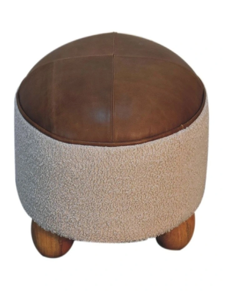 Artisan Furniture Solid Wood Cream Boucle Buffalo Footstool, Upholstered, Brown & Cream image 3