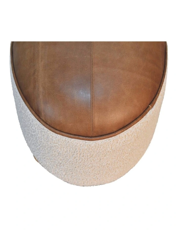 Artisan Furniture Solid Wood Cream Boucle Buffalo Footstool, Upholstered, Brown & Cream image 4