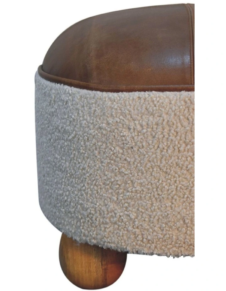 Artisan Furniture Solid Wood Cream Boucle Buffalo Footstool, Upholstered, Brown & Cream image 5