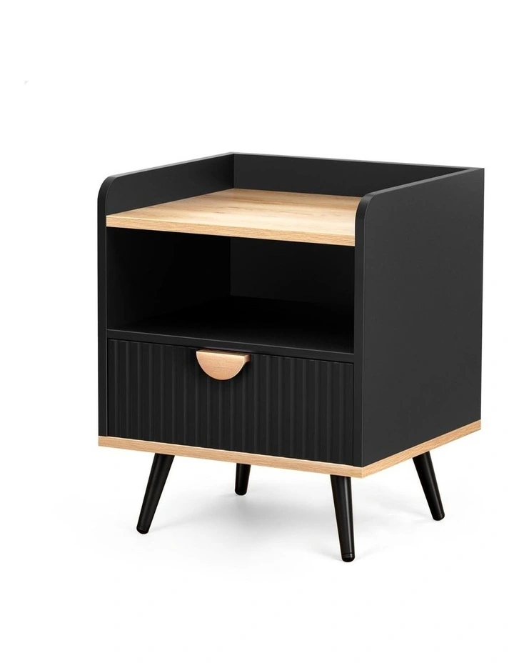 Bedside Table with Drawer Black image 1