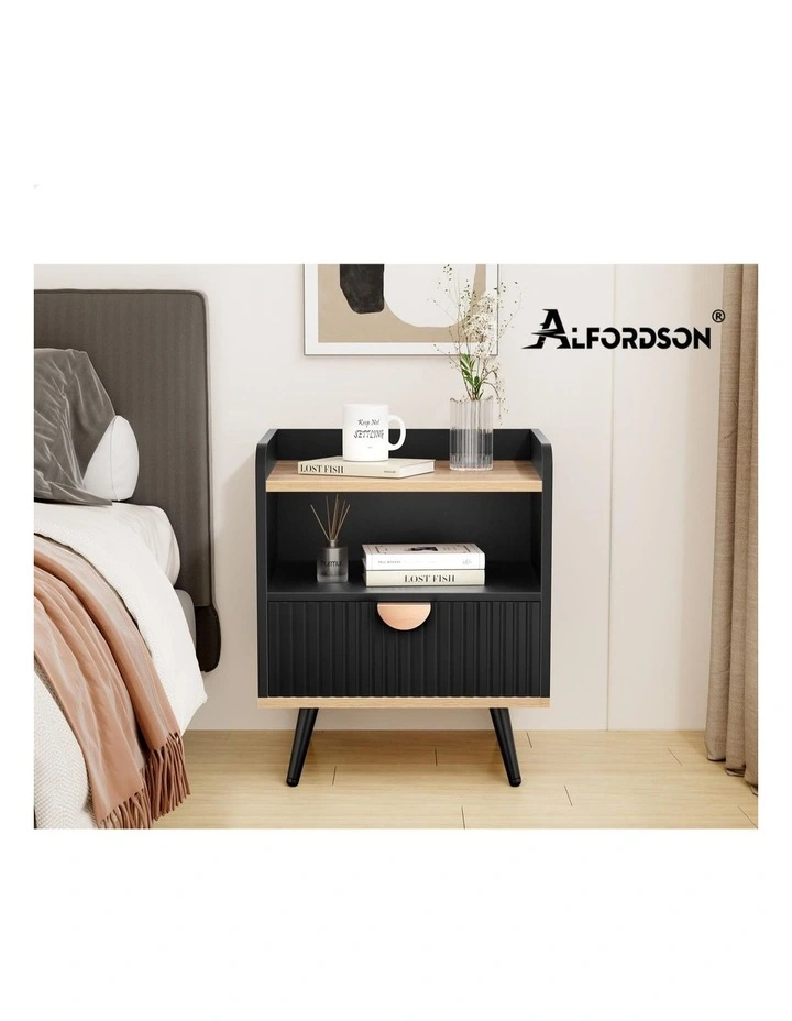 Bedside Table with Drawer Black image 2