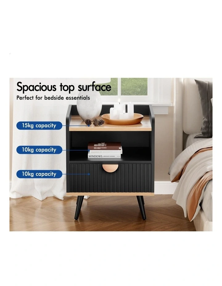 Bedside Table with Drawer Black image 4