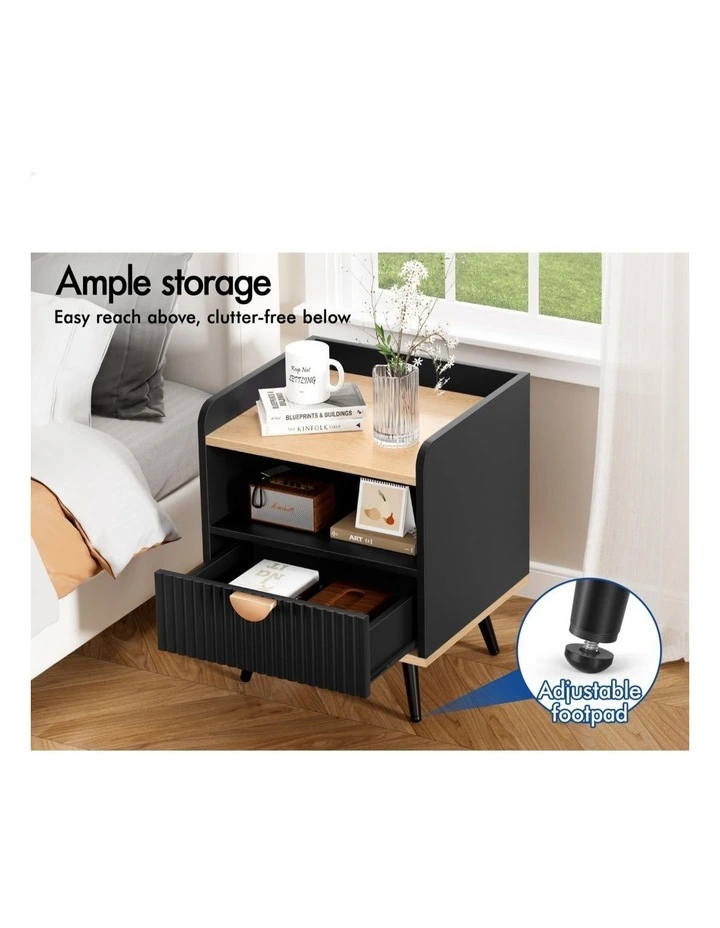 Bedside Table with Drawer Black image 5