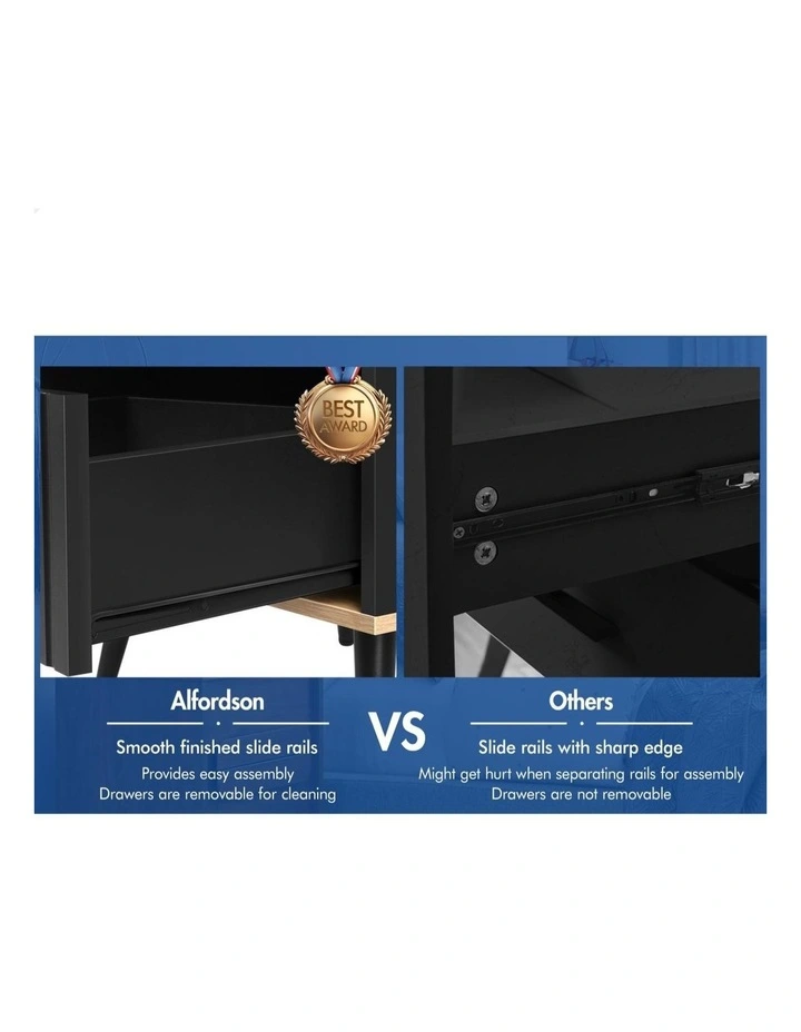 Bedside Table with Drawer Black image 6