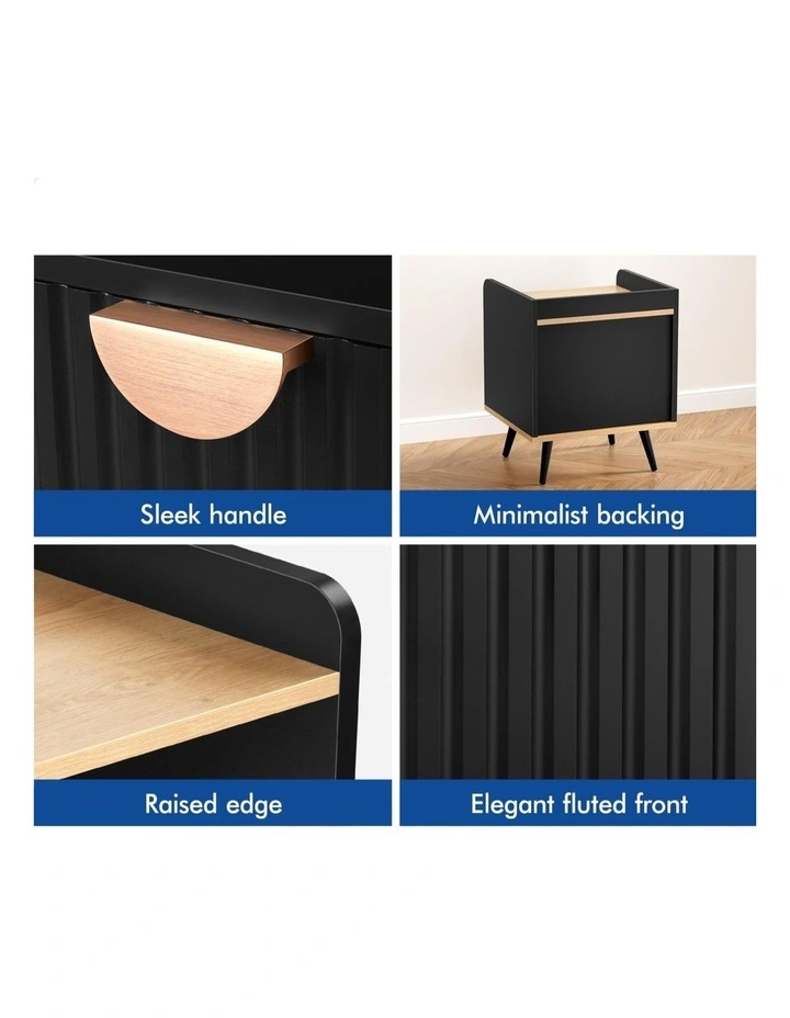Bedside Table with Drawer Black image 7